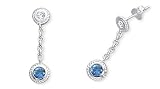 Round Cut London Blue Topaz & White Cz Dangling Earrings Sterling Silver