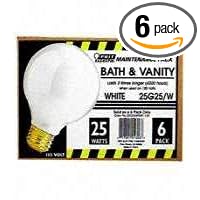 Feit Electric 25G25 W MP-130 25-Watt G25 Bath and Vanity Globe Bulb, White, 6 Pack by Feit Electric