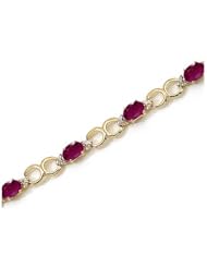 14K Yellow Gold Oval Ruby and Diamond Bracelet by Jewelry Mountain