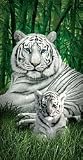 White Tiger & Baby Terry Velour Beach/Bath Towel