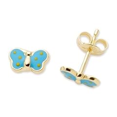 Miore Kinder-Ohrstecker Schmetterling 750 Gelbgold blau emailliert MK010E