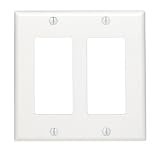 Leviton 80409-W 2-Gang Decora/GFCI Device Decora Wallplate, Standard Size, Thermoset, Device Mount, White
