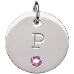 Posh Mommy Engravable Disc Pendant - Sterling Silver with 2.0 mm Imitation Stone - No Chain