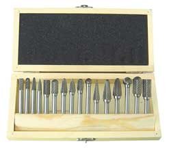Westward 2LYR9 Carbide Bur Set, Single Cut, 1/4 In, 16 Pcs