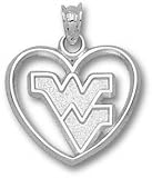 West Virginia Mountaineers Solid Sterling Silver ''WV'' Heart Pendant