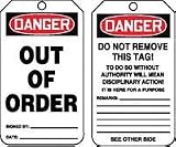 Accuform 5 7/8 X 3 1/8 HS Laminate Accident Pairevention Tag Danger Out Of Order With Disciplinary Action Warning On Back