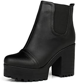 VogueZone009 Womens Closed Round Toe High Heels Soft Material Solid Boots with Platform and Chunky Heels, Black, 8 B(M) US