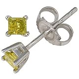 Yellow Diamond Stud Earrings in 14k White Gold