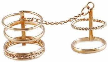 5Pcs Gold Plated Punk Metal Chain Joint Finger Knuckle Rings Set