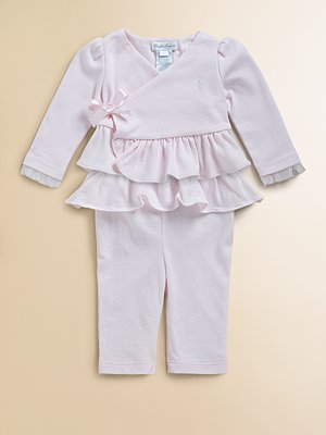 Ralph Lauren Layette Girl's Ruffle Ballerina Top and Pant Set (6 Month, Soft Pink)
