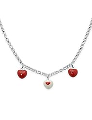 Unicornj Sterling Silver Childrens Necklace with Red Heart Charms