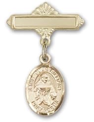 14K Gold Baby Badge with St. Julie Billiart Charm and Polished Badge Pin