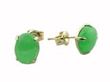 Green Jade Mini Four Pronged Stud Earrings, 14k Gold