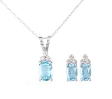 14k White Gold Blue Topaz and Diamond Earring and Pendant Set, 18