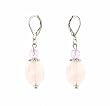Earrings - E344 - Genuine Rose Quartz Gemstone and Fire Polished Glass Beads ~ Oval