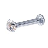 16 Gauge 1/4 - Low Setting 14K White Gold Labret / Tragus / Helix - 2.0mm CZ
