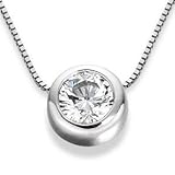 0.40 ct. D/VVS1 GIA Certified Round Bezel Set Diamond Solitaire Pendant in 14K White Gold