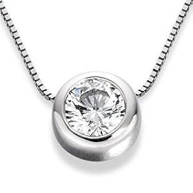 0.37 ct. F/SI1 GIA Certified Round Bezel Set Diamond Solitaire Pendant in 18K White Gold