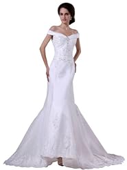 Mermaid Beaded Applique Lace-Up Organza/Satin Wedding Dress 