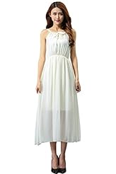 Petite Sexy Summer Pleated Sheer Off the Shoulder Sleeveless Chiffon Cocktail Fit-and-Flare Evening Dress/Prom Dress/Party Dress/Midi Dress 