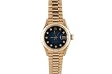 Rolex Ladies Yellow Gold President Blue Vignette Diamond Dial