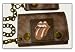 Bio World ROLLING STONES PRINTED CANVAS PATCH BROWN LEATHER WALLET