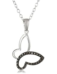 Sterling Silver Black Diamond Butterfly Pendant Necklace (1/15 cttw)
