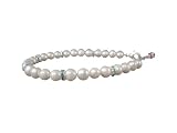 Single Strand Pearl Necklace w Blue Rhinestone Rings - 8 in.