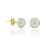14k Gold Genuine Freshwater Cultured Gray 6.5-7mm Button Pearl Stud Ea...