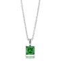 Sterling Silver Emerald Princess CZ Solitaire Pendant Necklace - 7mm