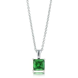 Sterling Silver 925 Emerald Princess CZ Solitaire Pendan