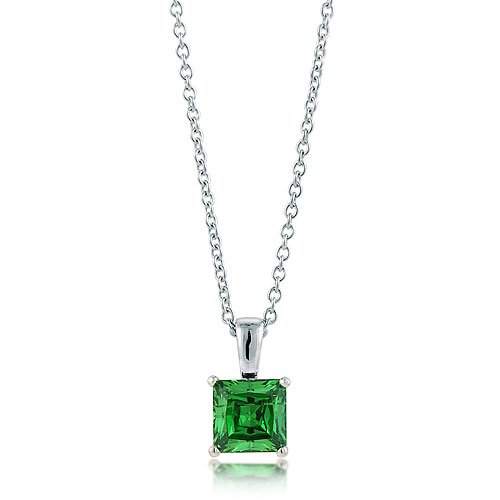 Sterling Silver Emerald Princess CZ Solitaire Pendant Necklace - 7mm