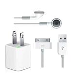 Apple iPod Bundle: Original USB Power Adapter (Wall Charger) + Original Earphones (Headphones) W/Mic + Original USB Cable Adapter for IPod/Iphone/Ipad ~ Apple