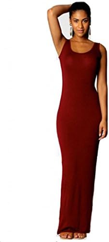 Amyila Womens Tank Top Long Maxi Dress Ladies Celebrity Party Casual Dress Vestidos Medium Wine Red