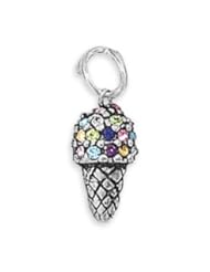 Jewelry: Multicolor Crystal Ice Cream Cone Charm Sterling silver ice cream cone charm with multicolor crystals. Charm measures 20mm x 8mm. .925 Sterling Silver - MMA001