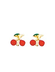 14k Yellow Gold Red Enamel Cherry Child/Baby Earrings