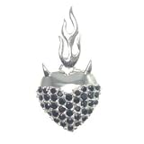 Flaming Heart Pendant - Devil Horns - Sterling Silver