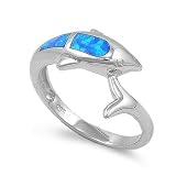 Sterling Silver 8mm Dolphin Shaped Blue Opal Ring (Size 6 - 9)