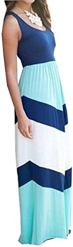 Abetteric Womens Slim Bateau Neckline Stripe Splice Long Dress XS Dark blue