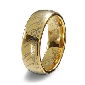 Gold Plated 18k Elvish Script Tungsten Carbide Unisex Laser-etched Wedding Ring Band- 7mm (11)
