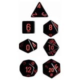 Chessex Dice: Polyhedral 7-Die Opaque Dice Set - Black with Red