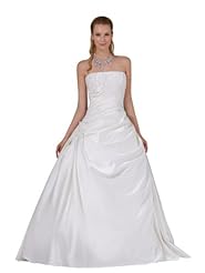 Strapless Satin Spring Fall Winter  Applique Beaded Ruched Floor Length  Ball Gown Wedding Dress 