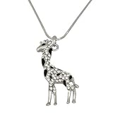 Silver and Black with Clear Crystal Rhinestones Giraffe Charm Pendant Necklace Fashion Jewelry