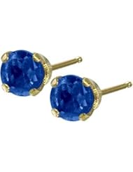 Genuine 2.5mm Sapphire 14 Karat Yellow Gold Round Earrings