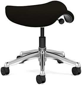 Freedom Saddle Task Stool by Humanscale: Soft Hard Floor Casters - Standard Cylinder Height - Wave Pattern Textile - Polished Aluminum Frame/Black Wave Fabric