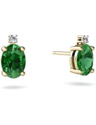 Created Emerald 14kt Yellow Gold Stud Earrings