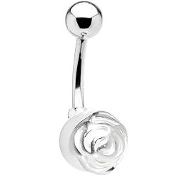 Sterling Silver Floral Faux Pearl Belly Ring