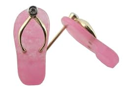 Pink Jade Flip-Flop Single Diamond Strap Sandal Earrings, 14k Gold