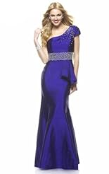 One Shoulder Lace Crystals Beaded Crystal Applique Chiffon/Taffeta/Tulle Evening Dress 