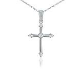 10k White Gold Diamond Cross Pendant (.06 cttw, J Color, I3 Clarity), 18